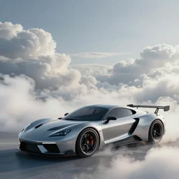 a random crossover design sport car in a utopia world. art by filip hodas. clouds by rhads. car by polestar and porsche.