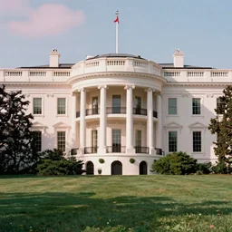 film still of the white house with pastel colors by wes anderson