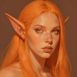 orange orc female, light orange tone beautiful face, by jeremy mann, by greg rutkowski, by noah bradley, digital painting