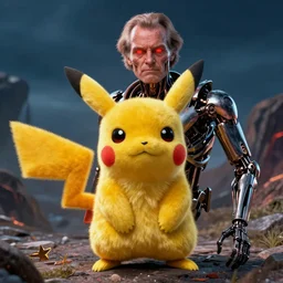 Jack Nicholson plays Pikachu Terminator scene where his inner exoskeleton is visible and his eye glows red, still from the film