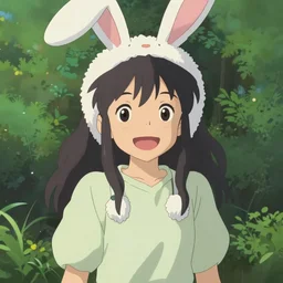 Tonemapped cheerful Anime girl with bunny hat in the style of Makoto Shinkai and Yun Koga