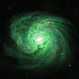 Green nebula without planets in deep space by Syd Mead, Federico Pelat