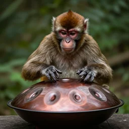 monkey playing a handpan drum musical instrument, realistic