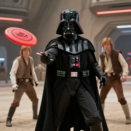 film still of Darth Vader plays frisbee with Luke Skywalker in the new Star Wars movie, 4k