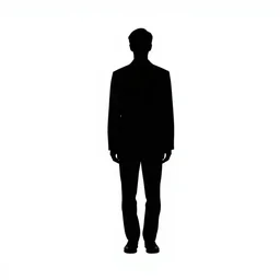 symmetry!! black and white silhouette drawing of a complete single person standing, on white background by stanhope forbes, centered, clean image