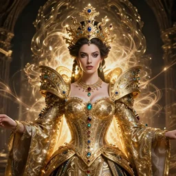 portrait of a powerful queen in the style of anna dittmann and in the style of luis royo. glowing, ornate and intricate, stunning, dynamic lighting, intricate and detailed.