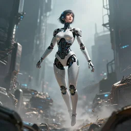 detailed, sharp, dreaming humanoid female automata floating in above a dystopia by WLOP by Anna Dittmannand, digital art, surreal, trending on artstation, anime arts, featured on Pixiv, HD, 8K, highly detailed, good lighting, beautifulม epic