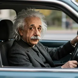 albert einstein driving a car