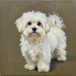 exquiste oil canvas of a maltese dog