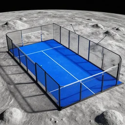 a futuristic padel court in the surface of the moon.