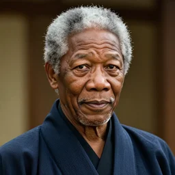a cinematic still of Morgan Freeman as a Japanese Samurai, portrait, shallow depth of field, close up