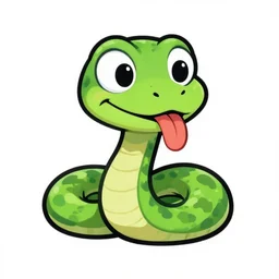 a logo of a cartoon python. the python has a goofy expression. the python has large googly eyes and is sticking out its tongue.