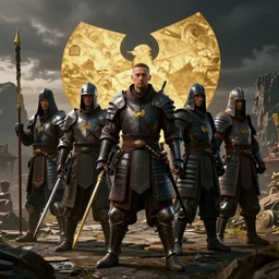 The Wu-Tang Clan as medieval knights and warriors, photoreal, octane render