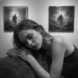 birth is a curse and she hasn't forgot that pain is another way of falling asleep, she is 2 1, skinny and beautiful, she listens to oathbreaker, award winning photography displayed at foam, black and white, the background is infected, insanely detailed, close up, foggy like in norwegian black metal aesthetic