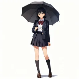 school girl with umbrella, school uniform, seifuku, pleated miniskirt, overknee socks, battle angel alita. by rembrandt 1 6 6 7, illustration, by konstantin razumov