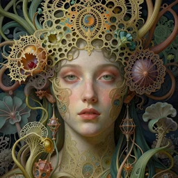 detailed realistic beautiful almandine goddess face portrait by jean delville, gustave dore, iris van herpen and marco mazzoni, art forms of nature by ernst haeckel, art nouveau, symbolist, visionary, gothic, neo - gothic, pre - raphaelite, fractal lace, intricate alien botanicals, biodiversity, surreality, hyperdetailed ultrasharp octane render