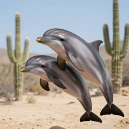 close up dolphins in the desert with cactus