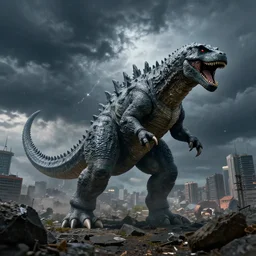 8 k hd detailed octane render of a kaiju in city in a thunderstorm