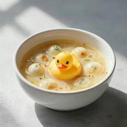 a single bowl of rubber duckie donut eyeball soup, food photography, trending on instagram, bon appetit, epicurious