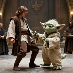 obi - wan kenobi kicking yoda in the jedi council chambers