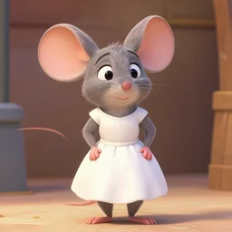 a female mouse in a white dress in the style of zootopia