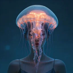 woman with radioactive jellyfish as head