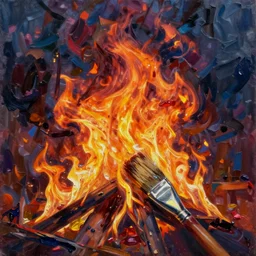 the flames are coming for you and nothing can stop them, thick paint, thick brush, oil painting, colorful, detailed, sharp