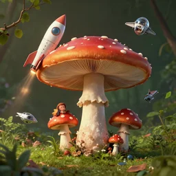 surrealism mushroom 🎹🍄 rocket 🚀 branches 🧚🌿 spacecraft 🛸, caspar david friedrich, lee madgwick, andrei riabovitchev, artstation, octane render, cry engine, graphics nvidia ray tracing, cgsociety