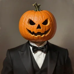 a man wearing a pumpkin mask and formal suit, digital painting, highly detailed, by rutkovski, beksinski, durer