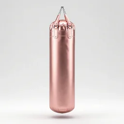 rose gold punching bag, clean 3d render, octane render, isolated on a pure white background, centered, entire object in frame, sharp focus, soft studio lighting
