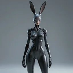 futuristic slim female bunny girl, xenomorph clothing, style of h. g. giger