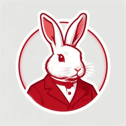 a logo of a red and white rabbit wearing a suit, vintage style, art piece, portrait, super detailed, ultra realistic, vector graphics