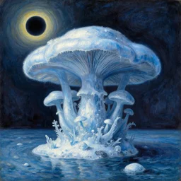 the gothic ice fungus paradise island on the planet with black hole instead of sun. painting by asher brown durand, caspar david friedrich, thomas cole, monet, moebius, henri rousseau, agnes pelton