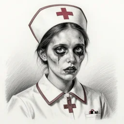 Zombie nurse pencil sketch by Monica Lee, hyperrealism, detailed