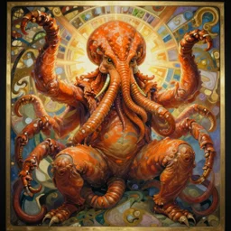zoological portrait of orange cthulhu by greg rutkowski in the style of alphonse mucha