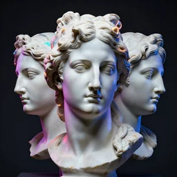 3 d renaissance statue head mixed with neon art, highly detailed