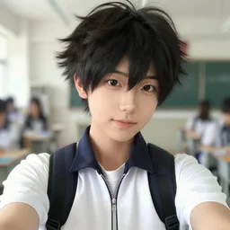 a selfie taken by a handsome korean boy at school, looks like iziku midoriya, sharp focus, depth of field, ultra realistic, highly detailed, charming, beautiful, amazing