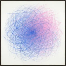 de kooning thin scribble on white canvas, blue and pink shift, drawn by yves tanguy, first series, oil on canvas, thick impasto