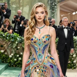 anime karlie kloss, met gala, intricate oil painting by greg rutkowski, trending on artstation