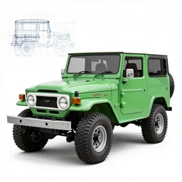 architect blueprint of a green toyota fj 4 3