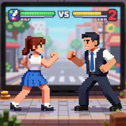 liz truss fights rishi sunak in street figher 2 video game, pixel art, 1 6 - bit computer game, highly detailed 8 k. intricate. lifelike. soft light. unreal engine with nanite and path tracing