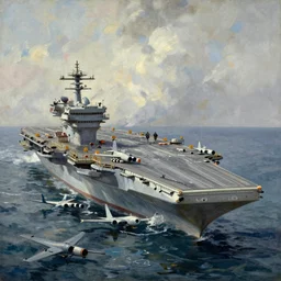 Aircraft carrier CVN-65 Enterprise sinking, partially capsized, oil-on-canvas by Ivan Aivazovsky