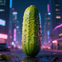 cyberpunk pickle in a city at night