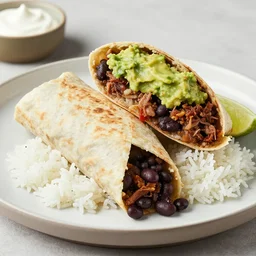 chipotle burrito with white rice, black beans, carnitas, guacamole and sour cream