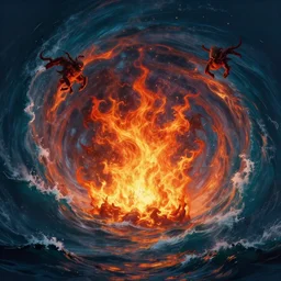 the swirling portal in the ocean erupts violently with fire and brimstone with hellacious abominations flying out of the portal in droves. photorealistic. intricate details. 3 5 mm photograph. dramatic lighting. action shot. absolute focus. masterpiece.