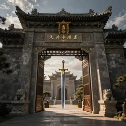 The gate to the eternal kingdom of swords, fantasy, digital art, HD, detailed.