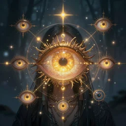 shamanic, magic, eyes, in style of cawamo