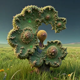 close up of the mandelbrot paladin, grass meadows backdrop, unorthodox apparel, fractals, mandelbrot 3 d, antelope canyon, cinematic lighting, octane render, 4 k, artstation