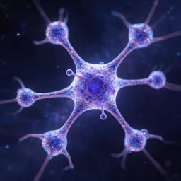 biological neuron cell network like space stars, iridescent, artstation, fine detail, violete and blue color scheme
