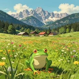 a ultra photorealistic and sharp film still of an a sunny and colourful open field in 1 8 5 0 in the middle of the bavarian alps, germany. wide shot, frog perspective, wes anderson, studio ghibli, pixar and disney animation, octane render, anime key art by greg rutkowski, dramatic lighting, award winning photography